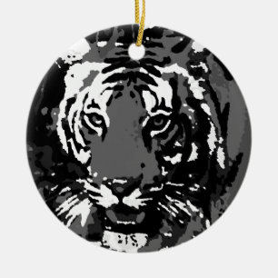 Adorno De Cerámica Tigre de arte pop blanco negro