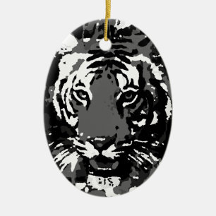 Adorno De Cerámica Tigre de arte pop blanco negro