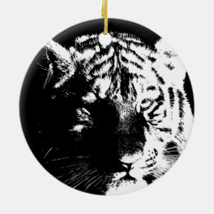 Adorno De Cerámica Tigre de arte pop blanco y negro