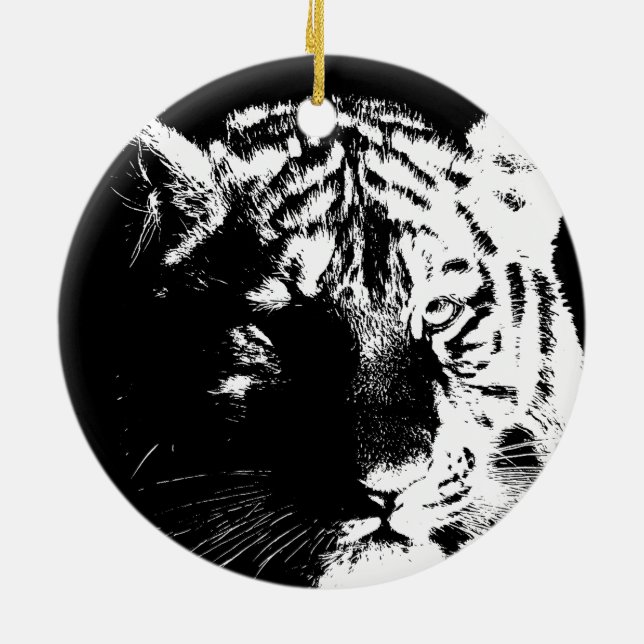 Adorno De Cerámica Tigre de arte pop blanco y negro (Atrás)