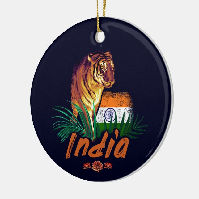 Adorno De Cerámica Tigre de la India con bandera retro Lotus souvenir (Izquierda)