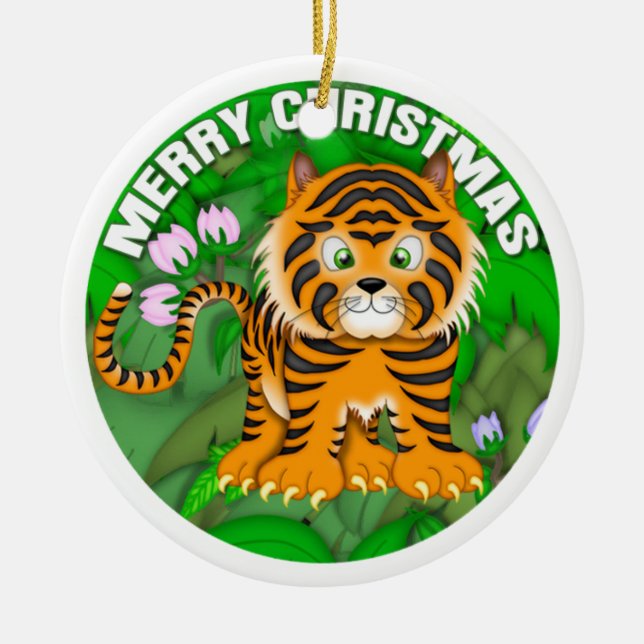 Adorno De Cerámica Tigre de las Felices Navidad (Frente)