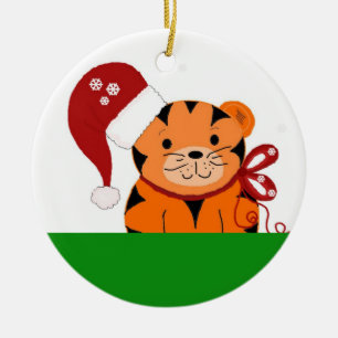 Adorno De Cerámica Tigre de Navidad