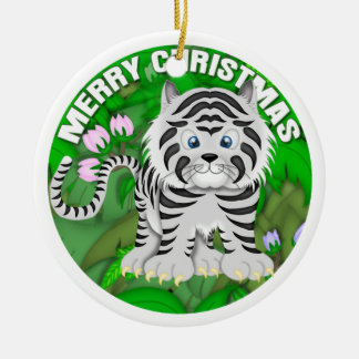 Adorno De Cerámica Tigre del blanco de las Felices Navidad