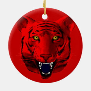 Adorno De Cerámica Tigre Rojo
