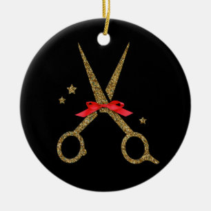 Adorno De Cerámica Tijeras de purpurina dorado - Estilista de peluque