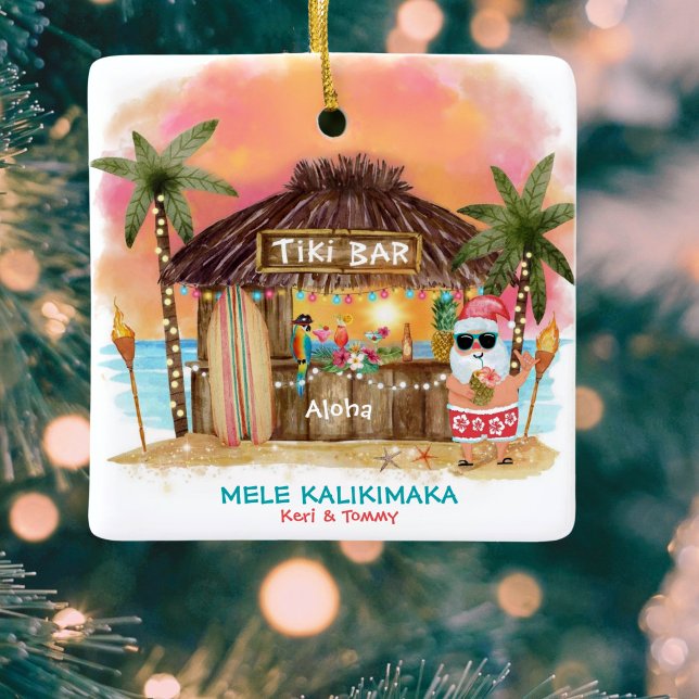 Adorno De Cerámica Tiki Beach Tropical Sunset Mele Kalikimaka Santa (Subido por el creador)