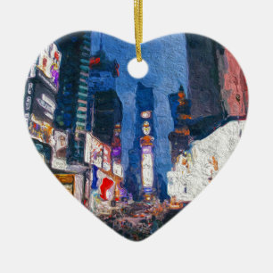 Adorno De Cerámica Times Square en la pintura de la noche