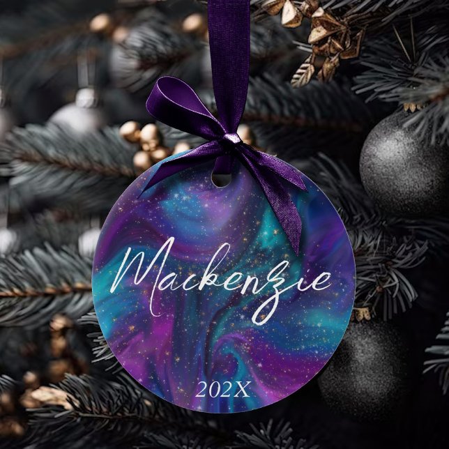 Adorno De Cerámica Tinta cósmica | Galaxia azul turquesa púrpura Nebu (Subido por el creador)