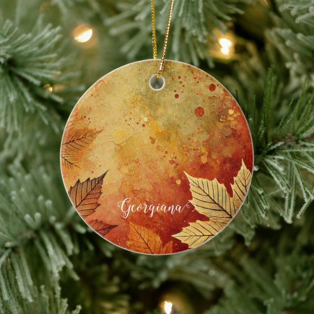 Adorno De Cerámica Tinta Rustic Golden Otumnal Personalizada (Árbol)