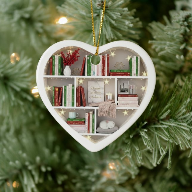 Adorno De Cerámica Tiny Book Shelves Christmas Red & Green 2Dprint (Árbol)