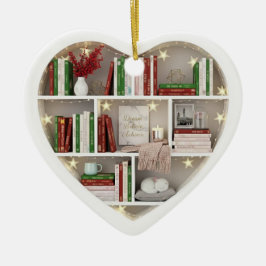 Adorno De Cerámica Tiny Book Shelves Christmas Red & Green 2Dprint