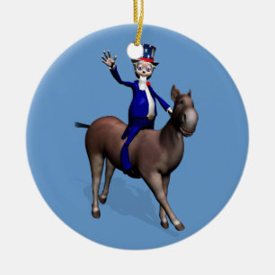 Adorno De Cerámica Tío Sam Montando En Burro