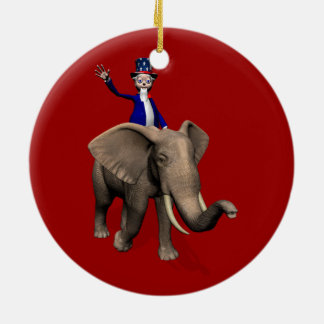 Adorno De Cerámica Tío Sam Montando En Elefante