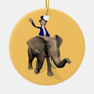 Adorno De Cerámica Tío Sam Montando En Elefante