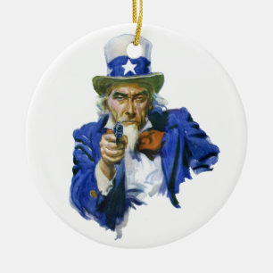 Adorno De Cerámica Tío Sam Patriótico Vintage con Sombrero de Estrell