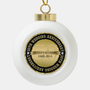 Adorno De Cerámica Tipo Bola 50.º Aniversario Boda Oro Metálico Y Negro