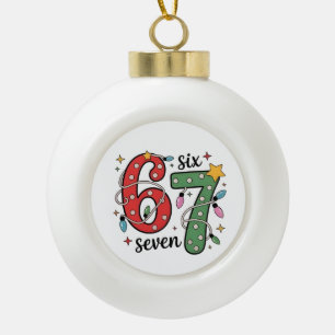 Adorno De Cerámica Tipo Bola 6 7 Seis Siete Mano Gen Z Alpha Meme Slang Navidad