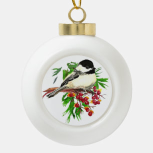 Adorno De Cerámica Tipo Bola Acuarela Cute Chickadee Personalizado de aves Natu