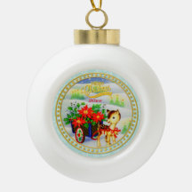 Adorable Carro de Flores y Reno de Navidad Vintage