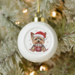 Adorno De Cerámica Tipo Bola Adorable Christmas Yorkshire Terrier