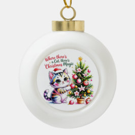 Adorno De Cerámica Tipo Bola Adorable Kawaii Christmas Cat Personalized Holiday