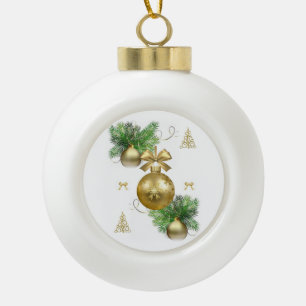 Adorno De Cerámica Tipo Bola Adorno de Bola de Cerámica de Navidad, Bolas Dorad