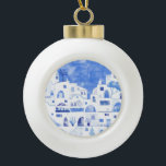 Adorno De Cerámica Tipo Bola Agua de Santorini Grecia<br><div class="desc">Un cuadro urbano de color azul y blanco de Oia en la hermosa isla griega de Santorini. Arte original de Nic Squirrell.</div>
