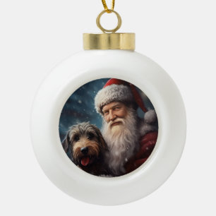 Adorno De Cerámica Tipo Bola Airedale con Santa Claus Navideño 