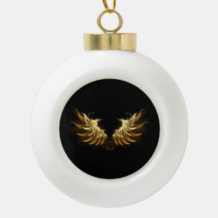 Adorno De Cerámica Tipo Bola Alas del Ángel de Oro sobre fondo negro