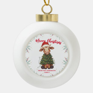 Adorno De Cerámica Tipo Bola Alegre vaca linda de Navidad patrón de árbol de Na