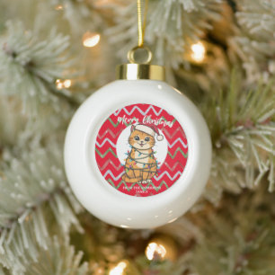 Adorno De Cerámica Tipo Bola Alegre y Brillante gato Navidad gatito nieve invie