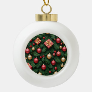 Adorno De Cerámica Tipo Bola "Alegría Navideña — Magia de Navidad Roja y Dorada