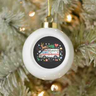 Adorno De Cerámica Tipo Bola Ambulancia de Navidad EMT Reno Estetoscopio Navida
