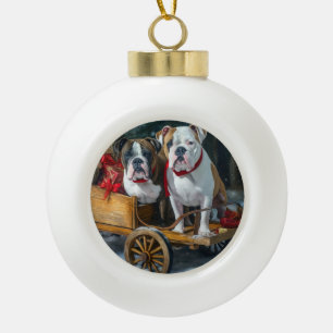 Adorno De Cerámica Tipo Bola American Staffordshire Trineo Nevado Navidad
