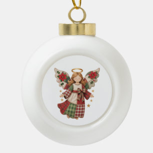 Adorno De Cerámica Tipo Bola Ángel de Navidad con Estrellas Doradas