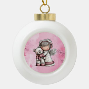 Adorno De Cerámica Tipo Bola Ángel de Navidad Rosa Caprichoso