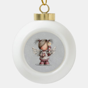 Adorno De Cerámica Tipo Bola Ángel Navideño Caprichoso