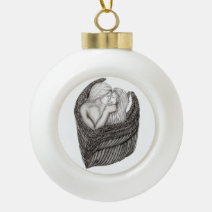 Adorno De Cerámica Tipo Bola Angels Kissing , diseño en blanco y negro