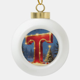 Adorno De Cerámica Tipo Bola Árbol de Navidad Personalizado Inicial Letra T