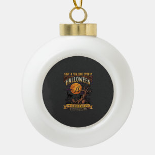 Adorno De Cerámica Tipo Bola Árbol espeluznante de Halloween Luna llena Gato ne