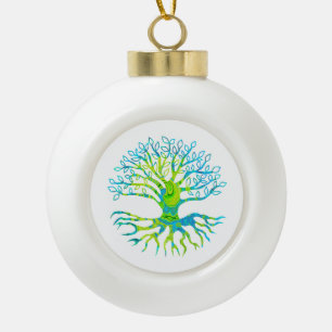 Adorno De Cerámica Tipo Bola Árbol retro Groovy azul y verde con diseño de raíc