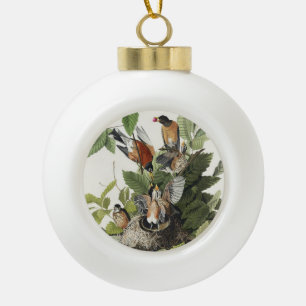 Adorno De Cerámica Tipo Bola Arte de nido de pájaro Robin americano Audubon vin