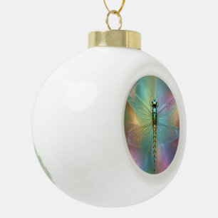 Adorno De Cerámica Tipo Bola Arte fractal de libélula pastel elegante,