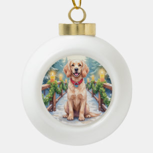 Adorno De Cerámica Tipo Bola Arte Navideño del Spaniel Boykin del Puente Nevado
