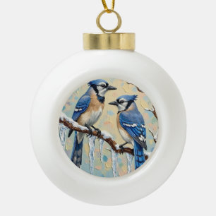 Adorno De Cerámica Tipo Bola Arte Navideño Vintage Blue Jays en Rama de Carámba