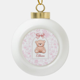 Adorno De Cerámica Tipo Bola Athena Diseño de guardería de osito rosado perso