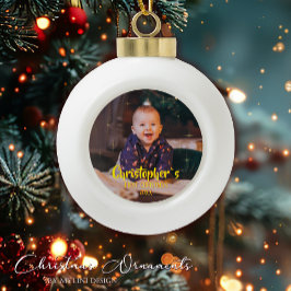 Adorno De Cerámica Tipo Bola Babys First Christmas Gold Sparkle Stars Photo