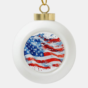 Adorno De Cerámica Tipo Bola Bandera Americana USA Acuarela 4 de Julio