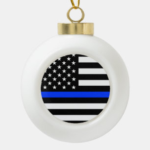 Adorno De Cerámica Tipo Bola Bandera de la policía delgada de la línea azul